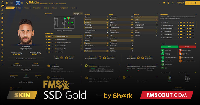 Football Manager 2021 Skins - SSD Gold V1.2 skin for FM21 by Sh@rk - FMSLife