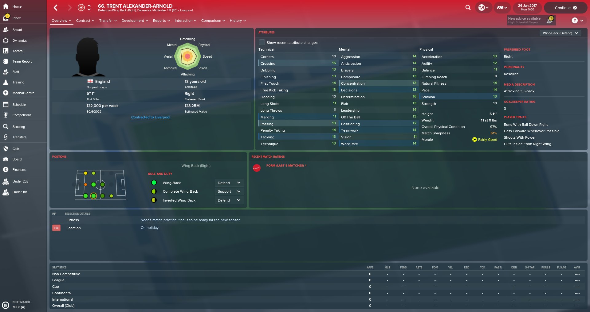Trent Alexander-Arnold (Liverpool) Football Manager 2018 profile | FM Scout