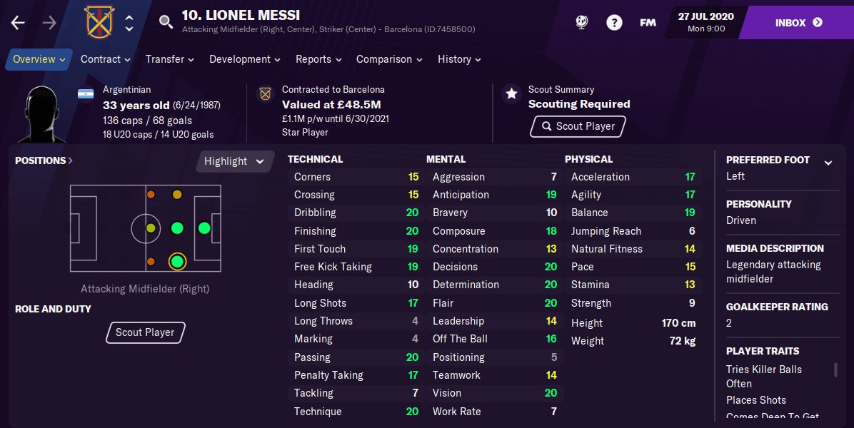 Lionel Messi FM21 Football Manager 2021 FM Scout