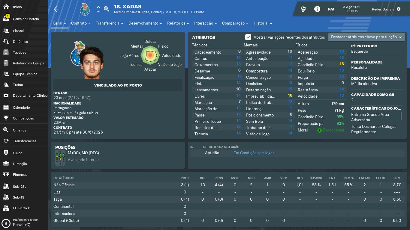 Xadas (Braga) Football Manager 2019 profile FM Scout
