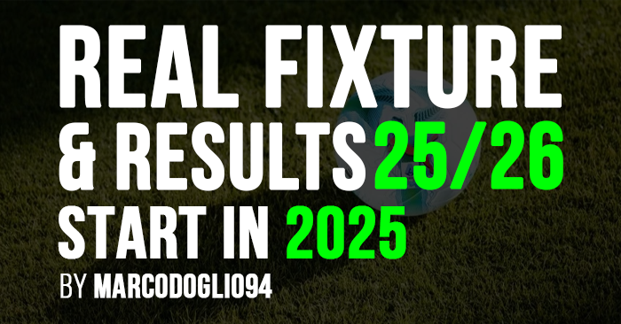 FM24 2025-26 Real Fixture & Results (Start in 2025) [21-9-2025]